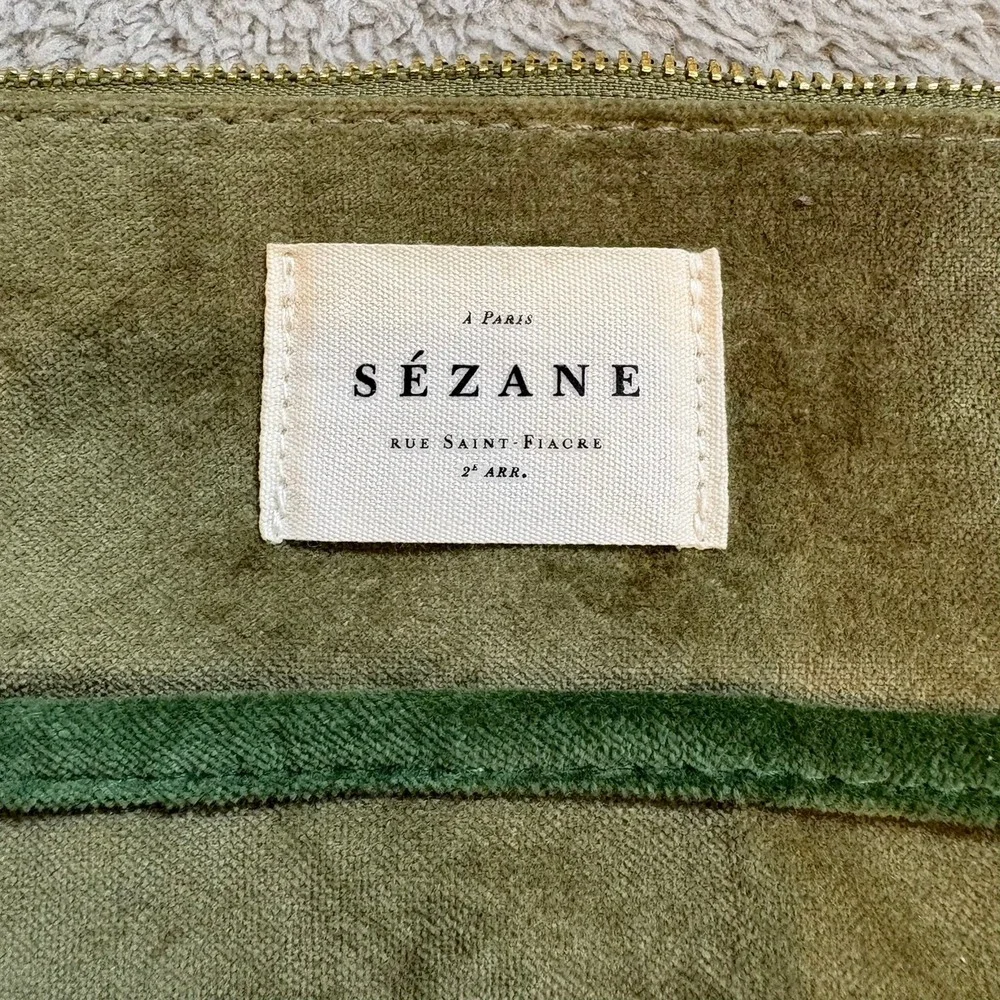 Sezane Olive Green Cotton Velvet Zippered Pouch Makeup Bag Clutch Travel - Picture 3 of 10